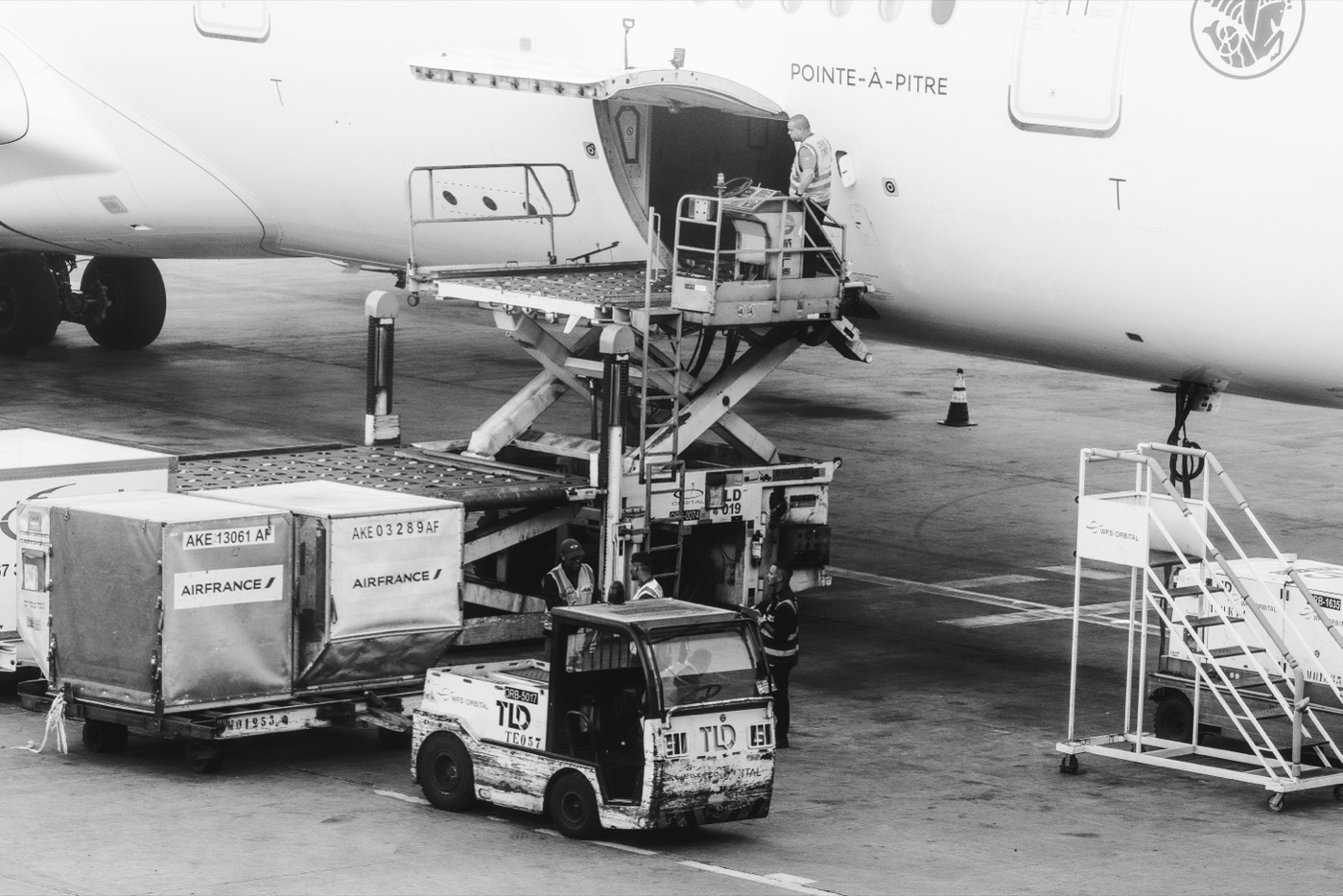 Air freight cargo plane being loaded